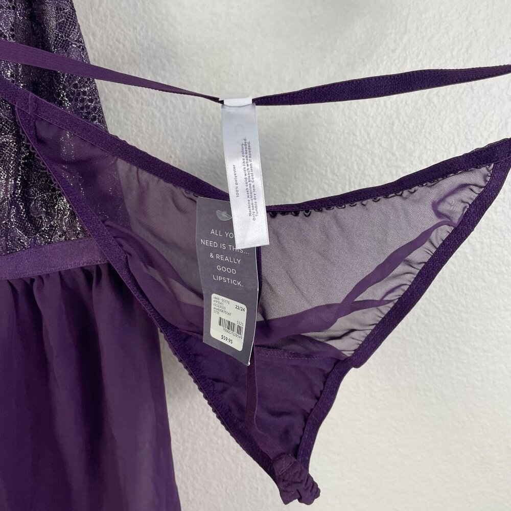 NEW Cacique Womens Plus 22/24 Purple Metallic Sheer Lace Babydoll Lingerie Set - Picture 14 of 14